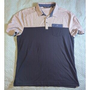 Travis Mathew Golf Shirt Men's Large Navy Blue Colorblock Short Sleeve Polo